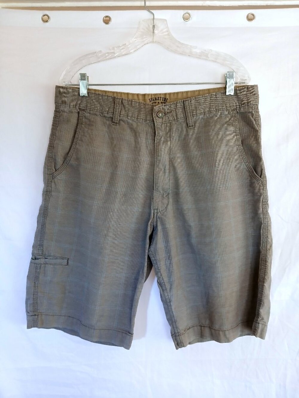 Levi Strauss Signature Plaid Chino Shorts 34 Casual Utility Khaki Cargo Summer